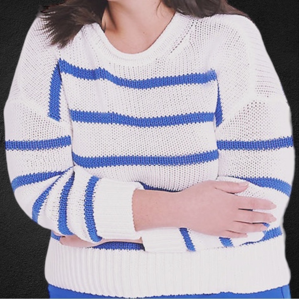 NWT Lane Bryant Classic Blue Stripe Crewneck Sweater Size 22/24